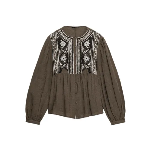 ZARA Темный хаки Женские рубашки