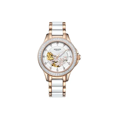 SOLLEN Orchid Collection Автоматический Механический Механизм Нержавеющая Сталь Керамика Ремешок Женские Часы С Диалем-Скелет