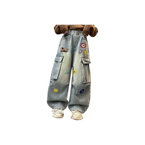 Mu Qingqing Синий Флис С подкладкой Джинсы для школьного возраста