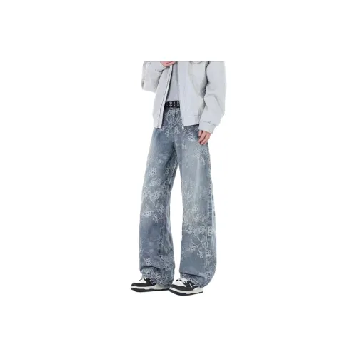 YIWANSHIDUO Blue Unisex Jeans YIWANSHIDUO Синий Унисекс Джинсы