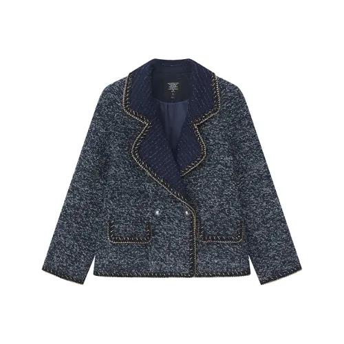 Ouyang Темно-синий женский короткий пальто