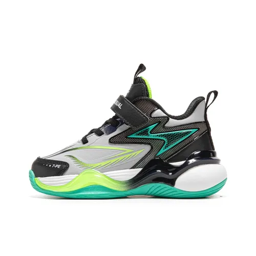 7 PE Rebound Легкий Амортизация Противоскользящий Высокий Топ Детские Баскетбольные Кроссовки Черный Неон Зеленый 2025 Подростки