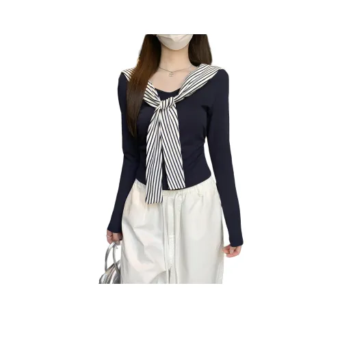 LANGQING Темно-синий Giveaway Бренд Наклеенный Женские T Рубашки