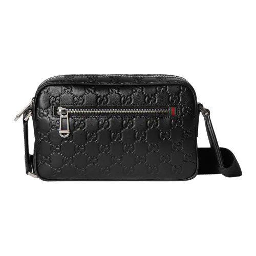 GUCCI GG Emblem Smooth Leather Crossbody Bag Small Unisex Black GUCCI GG Emblem Гладкая кожа Сумка через плечо Маленькая Унисекс Черная