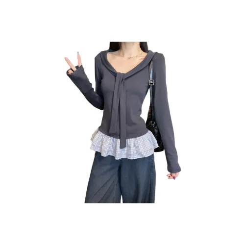 LANGQING Темно-синий Бесплатная доставка с бренд наклейкой Женские T-рубашки