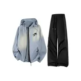 Светло-синий топ + черные штаны