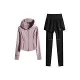 Фиолетовый пальто, двухкомпонентный комплект (черные штаны)