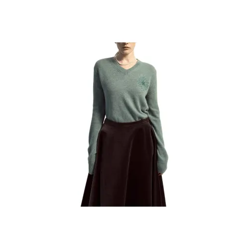 MARDI MERCREDI FW25 Енот Смешанный V-образный вырез_MINTGREY Свитер Женские