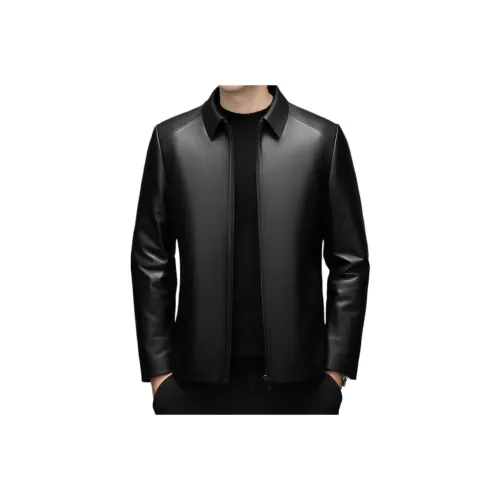 Devanro Черный [Съемный Белый утиный пух Подкладка] Мужская кожа Куртка