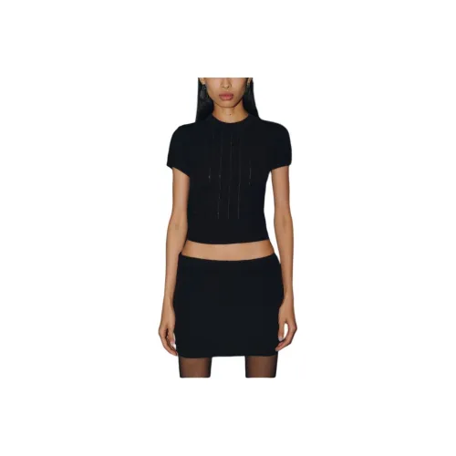 Reformation Ткань в рубчик Черная Женская T-рубашка