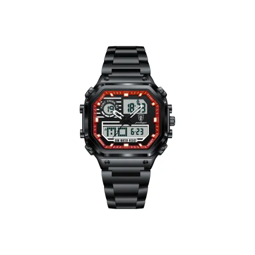 POEDAGAR Электронный Механизм Нержавеющая Сталь Ремешок Часы Мужские Черный Циферблат