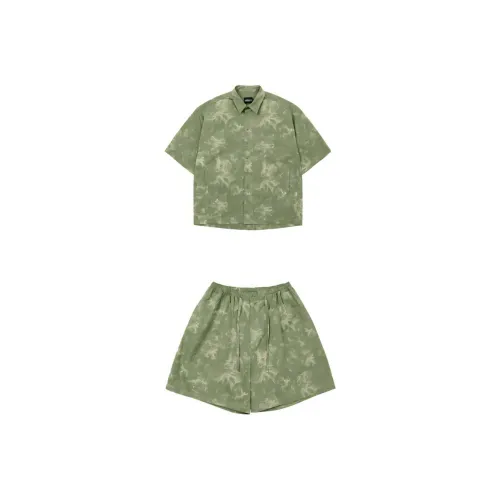 AJOBYAJO [Комплект] Tie Dye Короткий Рукав Комплект Вверх [MINT] Рубашка Комплект Мужской