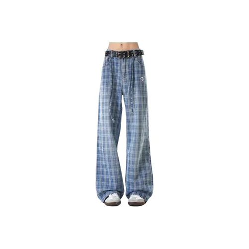 GL Blue Plaid Unisex Jeans GL Синий Клетка Унисекс Джинсы