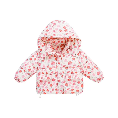 RHOBESAM Cute Fairy Tale 24D03 Trendy Floral Design Heart Cotton Down Jacket Small Flower Pink Kids Утеплённые куртки