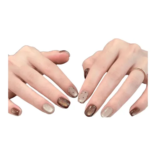 T Z Амбер Кошачий глаз Осень и зима Роскошь False Nail Короткий Круглый Коричневый Градиентный Flashing