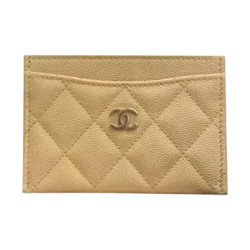 CHANEL Икорный Коровья кожа Мелочь Кошелек Кошелек Держатель для карт Женский Желтый