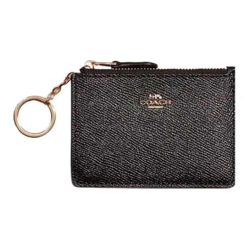 COACH Skinny Wallet Крестообразная текстура Кожа Сумка для документов Картхолдер Мини Женские Черный