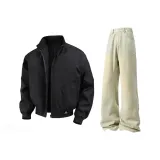 Черная куртка + желтые грязные джинсы, комплект одежды [съемная торговая марка]