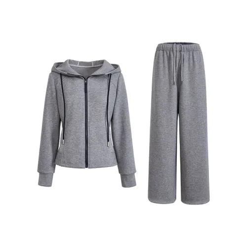 KUOSE Серый Пальто 0009 + Серый Повседневные Штаны 0010 Женские Спортивные Костюмы Толстовки