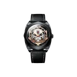 Черный корпус, розовый циферблат, черная кожа