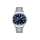 Серебряный корпус, синий циферблат, стальной ремешок, стиль