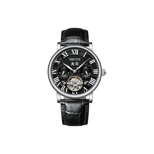 SIBOTTE Heritage Collection Автоматический Механический Механизм Коровья Кожа Ремешок Часы Мужские Часы С Черепным Циферблатом