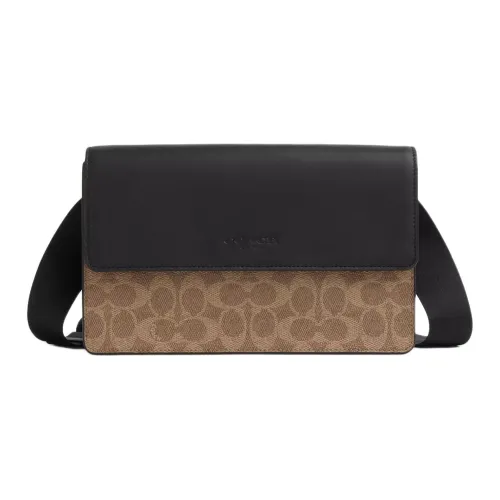 COACH Тернер Покрытие Холст Кожаная Вставка Сумка через плечо Средний Женская Коричневый Средний Мужская Коричневый