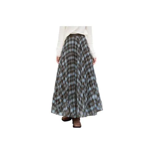 TOUCH Повседневный Длинный Юбка Женские Синий кофе Клетчатый