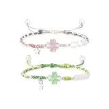 Браслет-шнурок с четырехлистным клевером [Розовый + Зеленый]