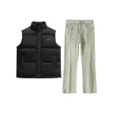 Черный жилет + желтые грязные штаны