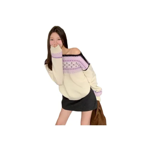 XIAOJUCHUANLI Фиолетовый Снежинка Свитер Женские Трикотаж