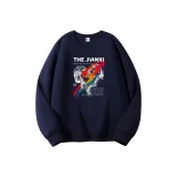 Темно-синий свитшот с круглым вырезом (тонкий) - сердце, дымчатый белый