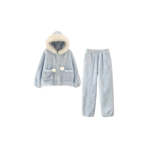 Daiyindie Осенний Зимний Пижамный Комплект Женские Утолщенный и с Флисовой Подкладкой Термический Коралловый Флис Наборы Одежды