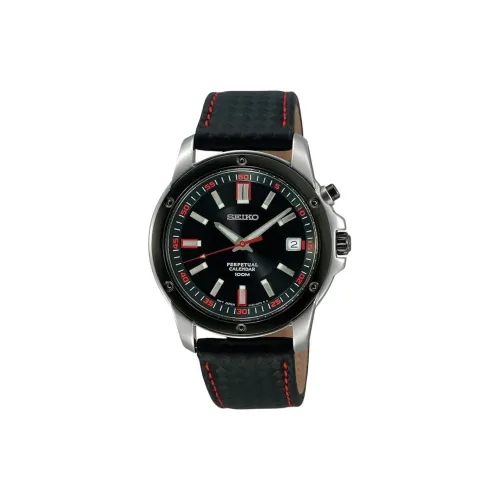 SEIKO Кварцевый механизм кожаный ремешок часы 40 мм черный циферблат мужские часы