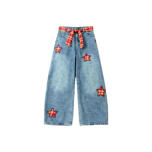 WARNING LIGHT Выстиранные синие унисекс джинсы