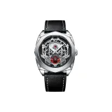 Белый корпус, черный циферблат, черный ремешок.