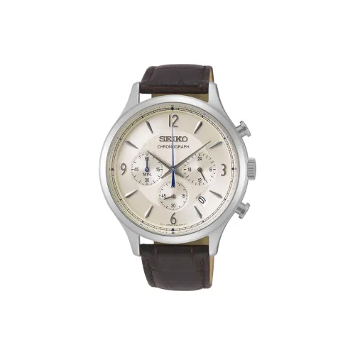 SEIKO Кварцевый механизм кожаный ремешок часы 43,3 мм мужские золотой циферблат