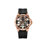 Розовый корпус, черный розовый циферблат, виниловый ремешок