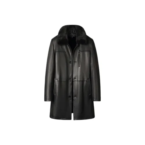 AHCN Черный Козья кожа + Норковый мех Ожерелье-чокер + Норка Подкладка Мужские Кожаные куртки