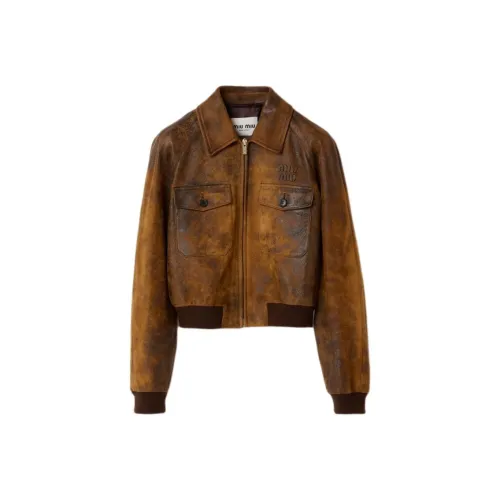 MIU MIU Коричневый Женский Кожаный Куртки