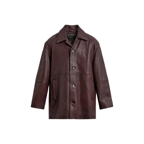 ZARA Темно-красный цвет мужские кожаные куртки