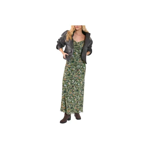 NASTY GAL Цветочный Шифон Воротник Рюш Разделенный Макси Платье Комбинация Платье Женское