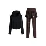 Черный комплект из двух предметов: пальто и брюки (темный дуб)