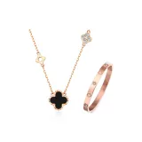 Счастливый Четырехлистный Клевер Ожерелье - Классический Черный + Браслет Наборы Одежды