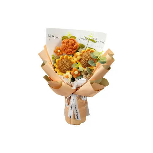 Pampered Journal Подсолнух Розовый Трикотажная ткань Букет Пряжа Цветочный дизайн Искусственный Цветочный Медаллон DIY Вязаные Игрушки