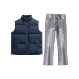 Синий жилет + серые штаны