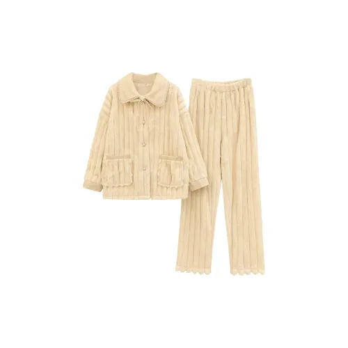 Daiyindie Осенние и зимние пижамы для женщин утолщенный флис с подкладкой термический коралловый флис комплекты одежды