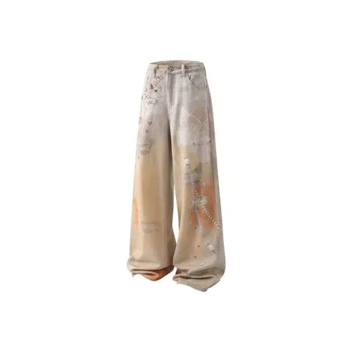 DANCANG Graffiti Orange Women's Jeans