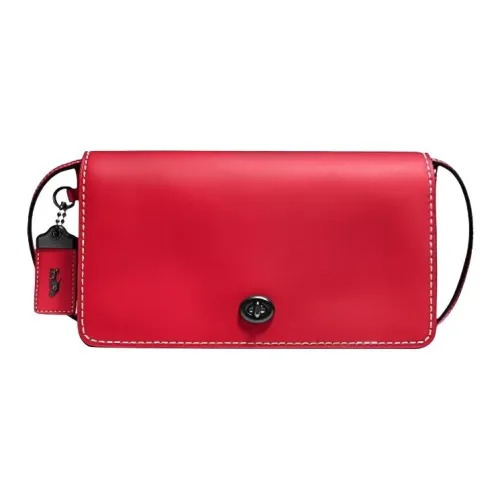 COACH Dinky Хром Дубленая кожа Гладкая поверхность Кожа Сумка через плечо Женская Красный Ancient Апельсин