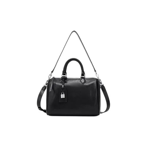 SHIZIYOUA Сумка из крупнозернистой текстуры коровьей кожи большой унисекс черная